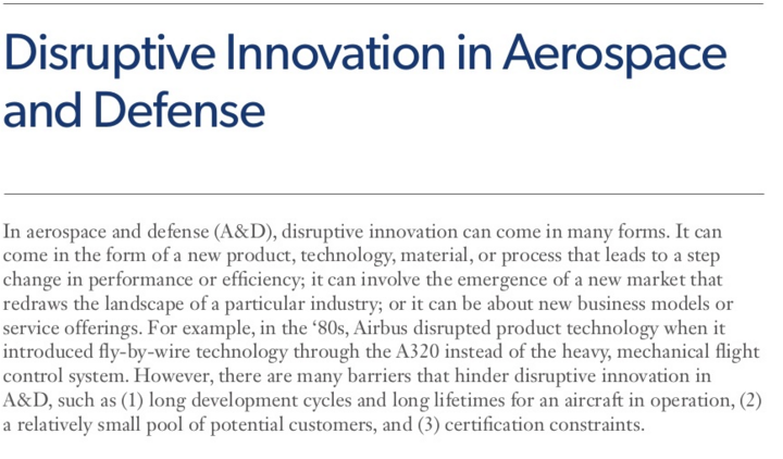 Disruptive innovation in aerospace and defense